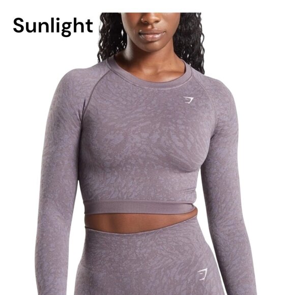 Gymshark Womens Medium Long Sleeve Lace-Back Crop Top Dark Purple Pattern - Picture 1 of 10